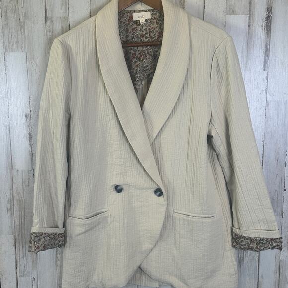 Ott Jackets & Blazers - Cotton Gauze Blazer Size Small Beige Relaxed Fit Cottagecore Boho Preppy EUC